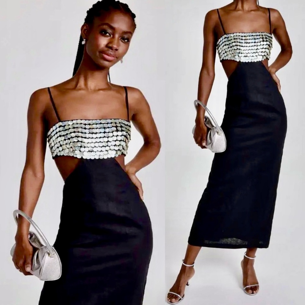 🌺🎉HP🎉🌺 NWT Staud Jada Mother-of-Pearl Embellished Maxi Dress - Picture 3 of 16